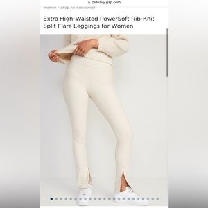 Cream colored rubbed leggings split hem flare